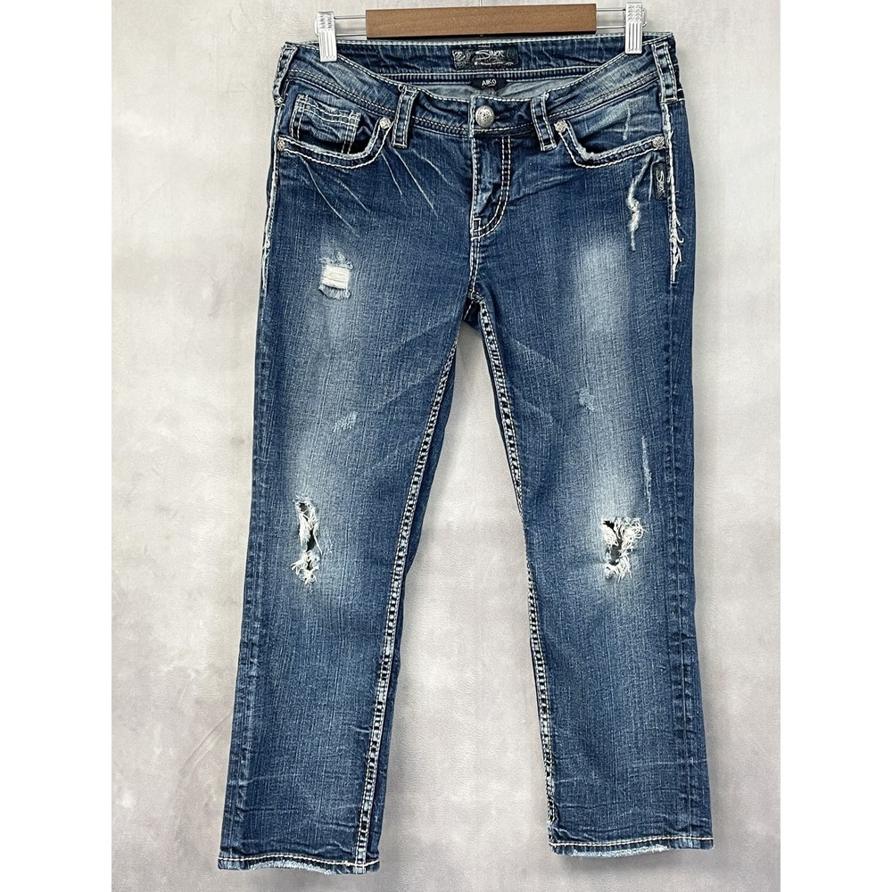 Silver Jeans Aiko Mid Capri Women 29 Low Rise Stretch‎ Y2K Western Boho McBling